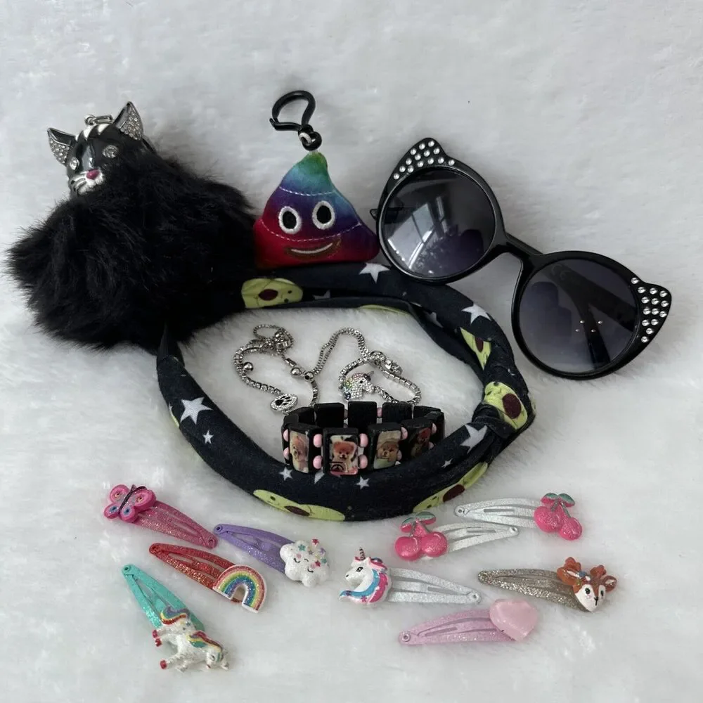 Little Girl Accessory Lot Avacodo Headband, Black Cat Keychain, Hair‎ clip Puppy
